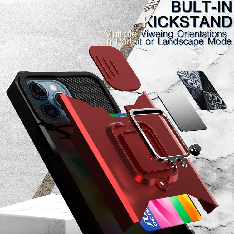 Sliding Camera Cover Design PC + TPU Shockproof Case with Ring Holder & Card Slot, For iPhone 13 Pro Max, For iPhone 11, For iPhone XS Max