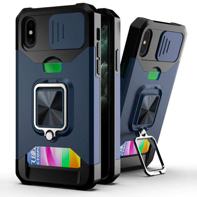 Sliding Camera Cover Design PC + TPU Shockproof Case with Ring Holder & Card Slot, For iPhone 13 Pro Max, For iPhone 11, For iPhone XS Max