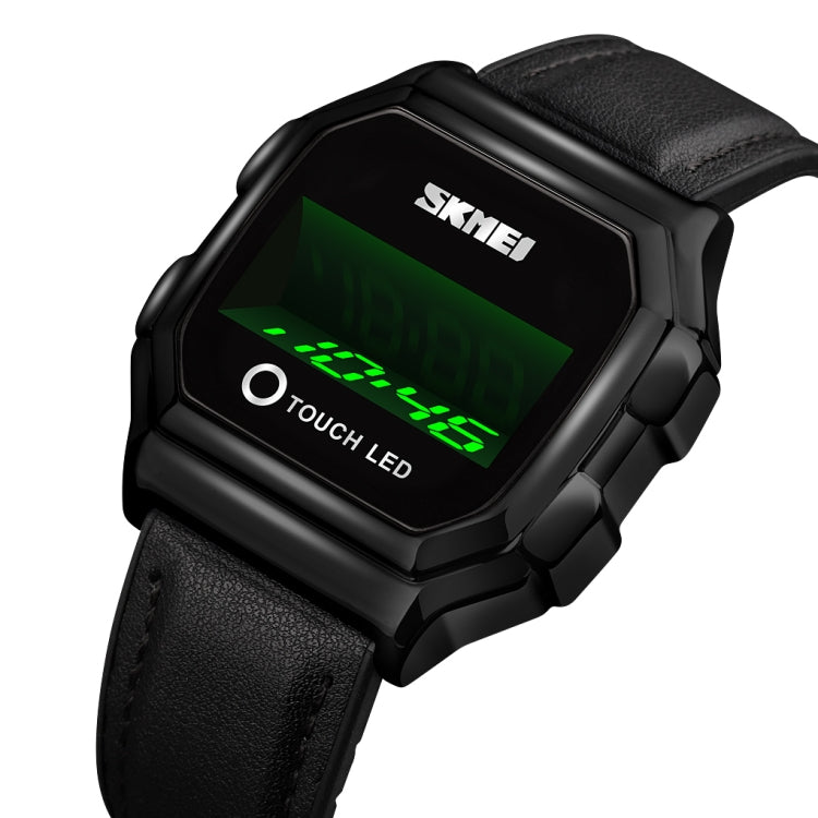 SKMEI 1650 Leather Strap Version LED Digital Display Electronic Watch with Touch Luminous Button, Leather Strap Version