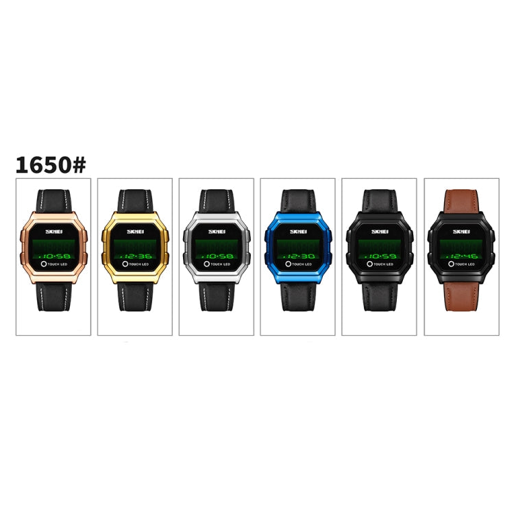 SKMEI 1650 Leather Strap Version LED Digital Display Electronic Watch with Touch Luminous Button, Leather Strap Version