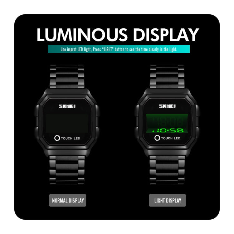 SKMEI 1650 Leather Strap Version LED Digital Display Electronic Watch with Touch Luminous Button, Leather Strap Version