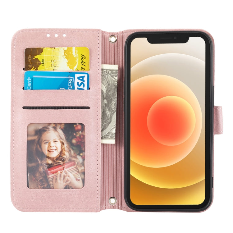 Embossed Striped Magnetic Buckle PU + TPU Horizontal Flip Leather Case with Holder & Card Slot & Wallet & Photo Frame & Sling, For iPhone 13 mini, For iPhone 13, For iPhone 13 Pro, For iPhone 13 Pro Max