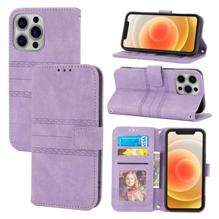 Embossed Striped Magnetic Buckle PU + TPU Horizontal Flip Leather Case with Holder & Card Slot & Wallet & Photo Frame & Sling, For iPhone 13 mini, For iPhone 13, For iPhone 13 Pro, For iPhone 13 Pro Max
