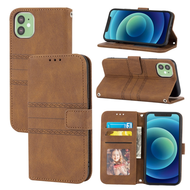 Embossed Striped Magnetic Buckle PU + TPU Horizontal Flip Leather Case with Holder & Card Slot & Wallet & Photo Frame & Sling, For iPhone 11 Pro Max, For iPhone XS / X, For iPhone XS Max, For iPhone XR