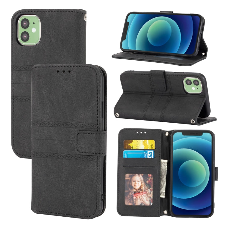 Embossed Striped Magnetic Buckle PU + TPU Horizontal Flip Leather Case with Holder & Card Slot & Wallet & Photo Frame & Sling, For iPhone 11 Pro Max, For iPhone XS / X, For iPhone XS Max, For iPhone XR