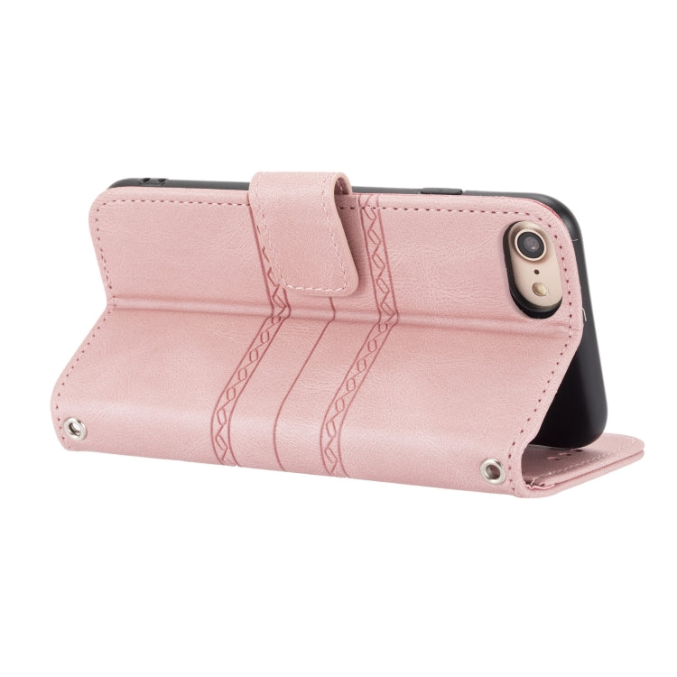 Embossed Striped Magnetic Buckle PU + TPU Horizontal Flip Leather Case with Holder & Card Slot & Wallet & Photo Frame & Sling, For iPhone 8 / 7 / 6, For iPhone 8 Plus / 7 Plus / 6 Plus