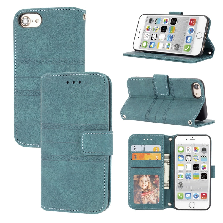 Embossed Striped Magnetic Buckle PU + TPU Horizontal Flip Leather Case with Holder & Card Slot & Wallet & Photo Frame & Sling, For iPhone 8 / 7 / 6, For iPhone 8 Plus / 7 Plus / 6 Plus