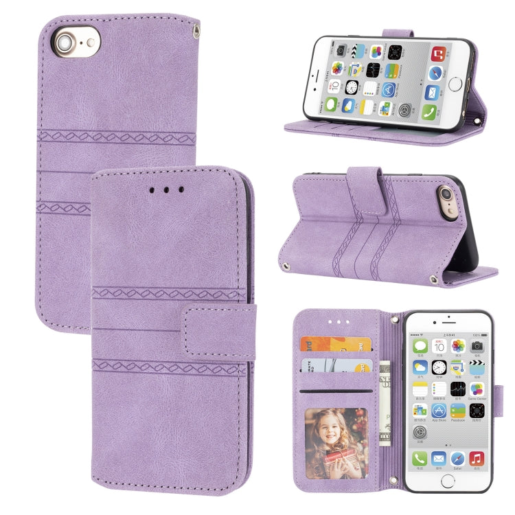 Embossed Striped Magnetic Buckle PU + TPU Horizontal Flip Leather Case with Holder & Card Slot & Wallet & Photo Frame & Sling, For iPhone 8 / 7 / 6, For iPhone 8 Plus / 7 Plus / 6 Plus