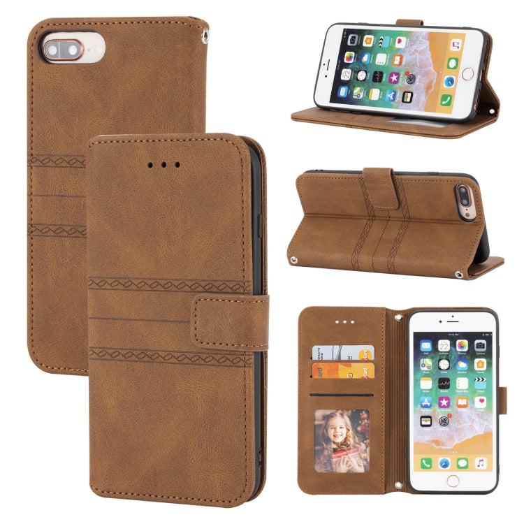 Embossed Striped Magnetic Buckle PU + TPU Horizontal Flip Leather Case with Holder & Card Slot & Wallet & Photo Frame & Sling, For iPhone 8 / 7 / 6, For iPhone 8 Plus / 7 Plus / 6 Plus