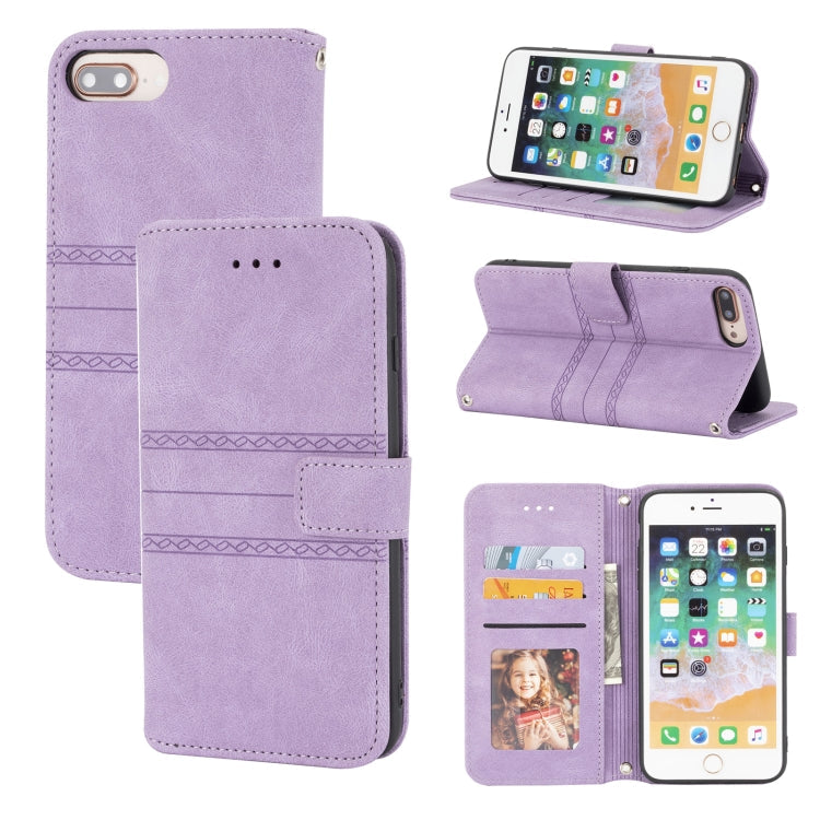 Embossed Striped Magnetic Buckle PU + TPU Horizontal Flip Leather Case with Holder & Card Slot & Wallet & Photo Frame & Sling, For iPhone 8 / 7 / 6, For iPhone 8 Plus / 7 Plus / 6 Plus