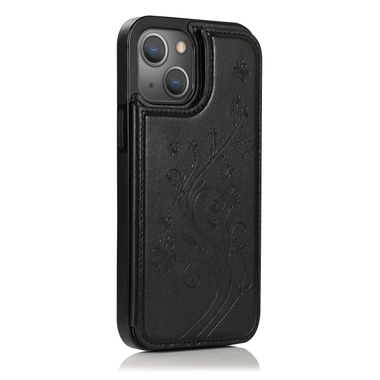 Butterflies Flowers Double Buckle PU + TPU Protective Case with Holder & Card Slots & Photo Frame, For iPhone 13 mini, For iPhone 13