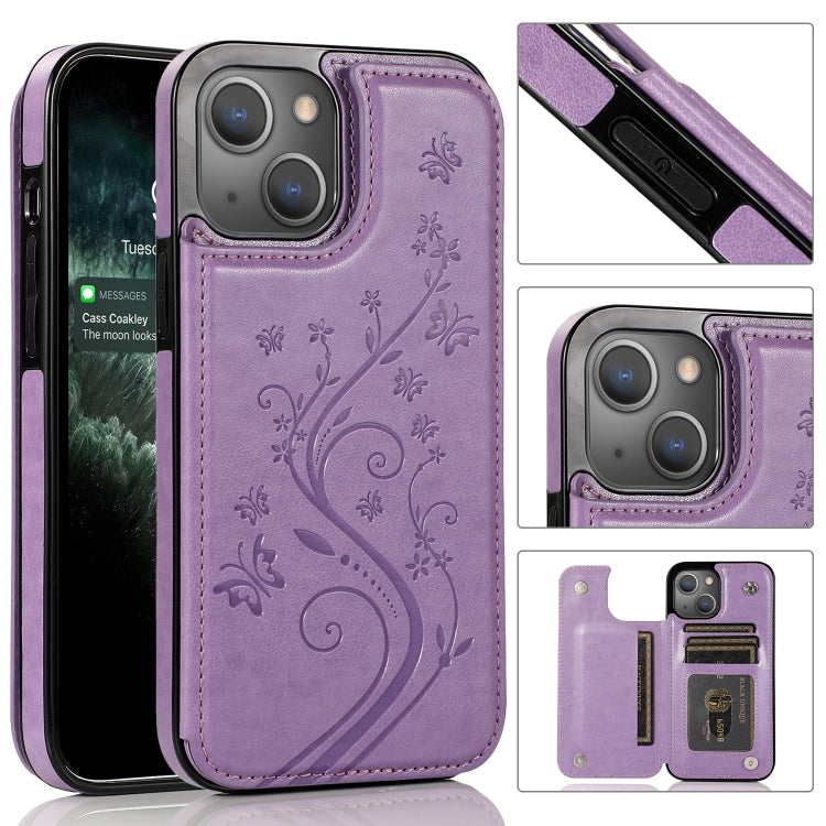 Butterflies Flowers Double Buckle PU + TPU Protective Case with Holder & Card Slots & Photo Frame, For iPhone 13 mini, For iPhone 13