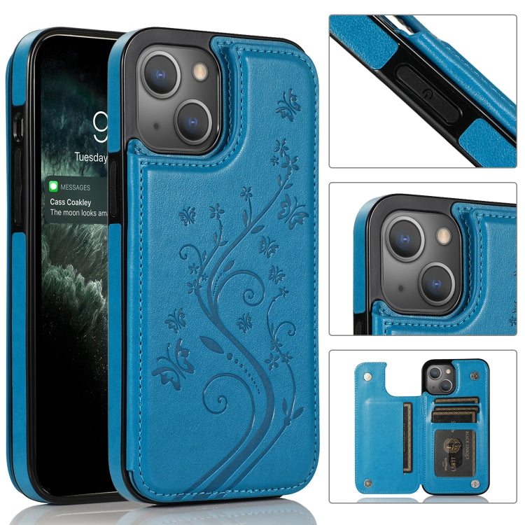 Butterflies Flowers Double Buckle PU + TPU Protective Case with Holder & Card Slots & Photo Frame, For iPhone 13 mini, For iPhone 13