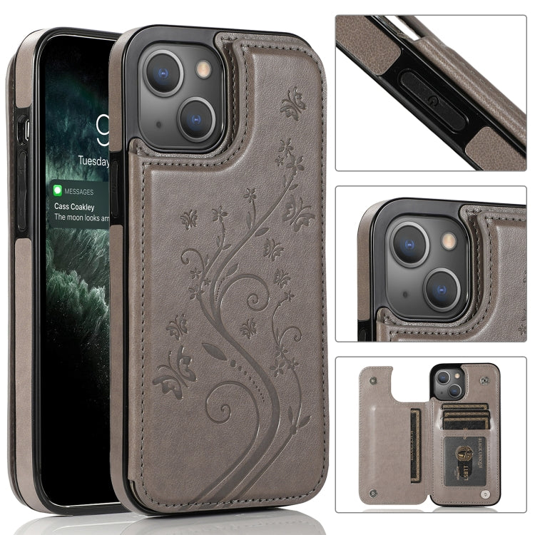 Butterflies Flowers Double Buckle PU + TPU Protective Case with Holder & Card Slots & Photo Frame, For iPhone 13 mini, For iPhone 13
