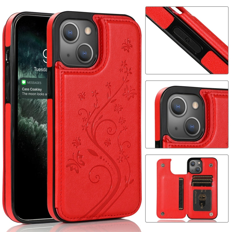 Butterflies Flowers Double Buckle PU + TPU Protective Case with Holder & Card Slots & Photo Frame, For iPhone 13 mini, For iPhone 13