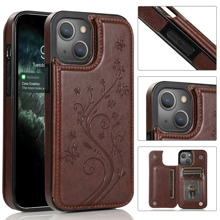 Butterflies Flowers Double Buckle PU + TPU Protective Case with Holder & Card Slots & Photo Frame, For iPhone 13 Pro, For iPhone 13 Pro Max