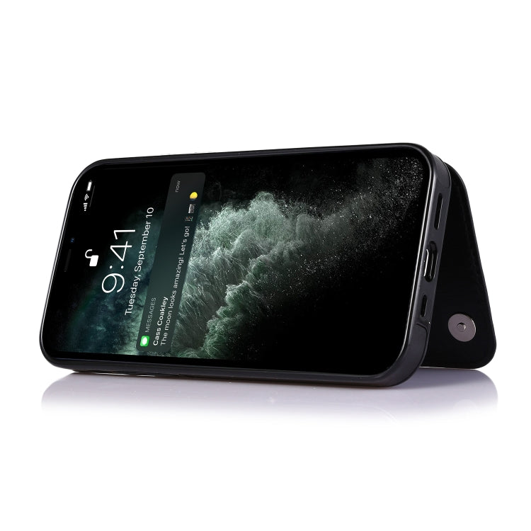 Double Buckle Shockproof PU Protective Case with Card Slots & Holder, For iPhone 13, For  iPhone 13 Mini, For iPhone 13 Pro