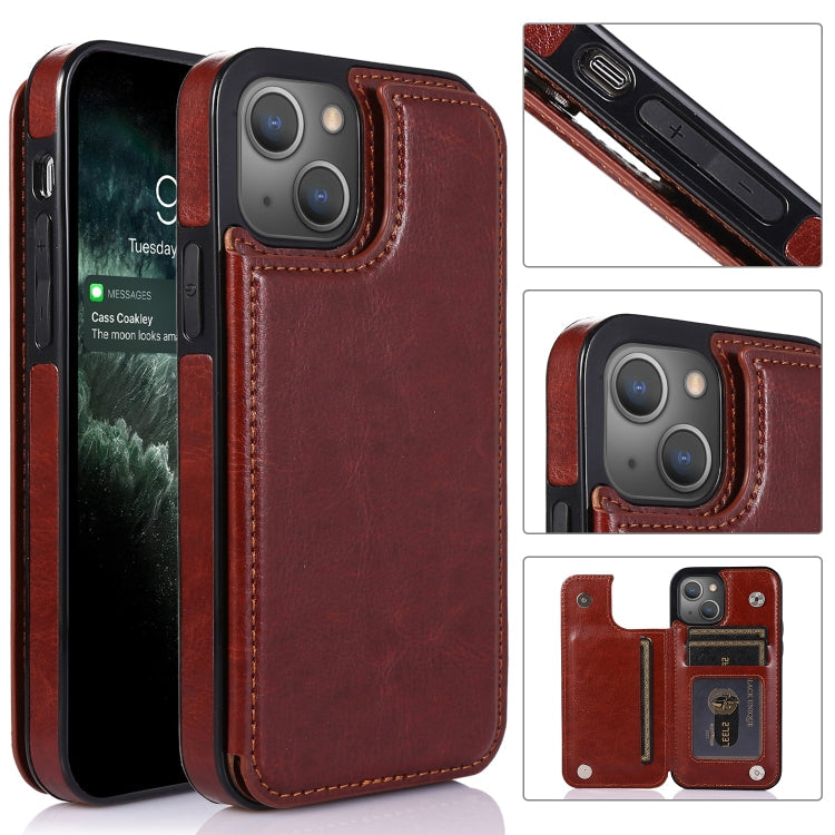 Double Buckle Shockproof PU Protective Case with Card Slots & Holder, For iPhone 13, For  iPhone 13 Mini, For iPhone 13 Pro