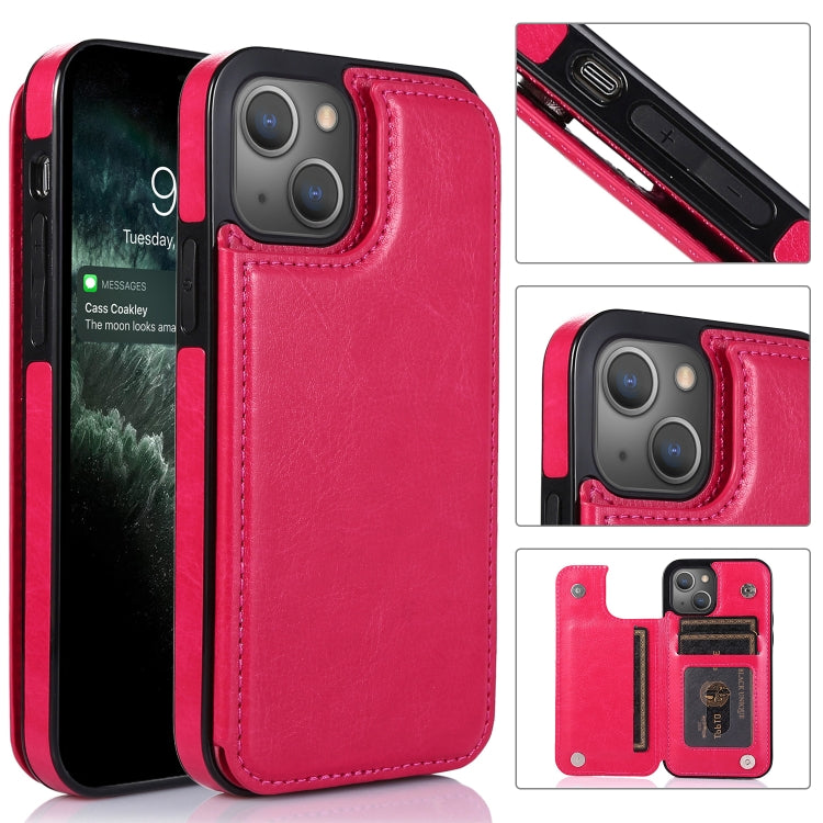 Double Buckle Shockproof PU Protective Case with Card Slots & Holder, For iPhone 13, For  iPhone 13 Mini, For iPhone 13 Pro