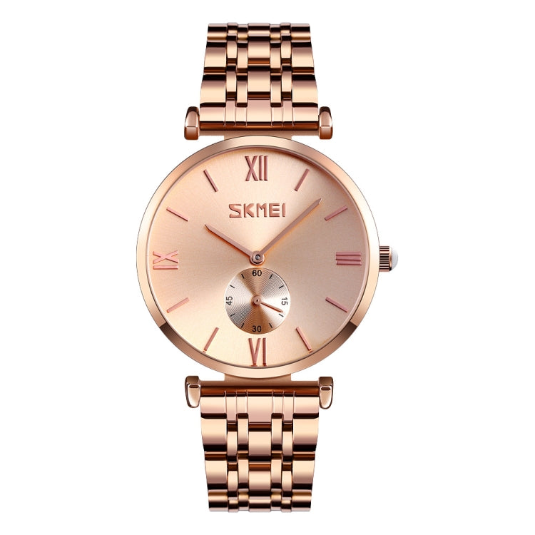 SKMEI 9198 Simple Roman Numeral Dial Metal Belt Quartz Watch for Couples