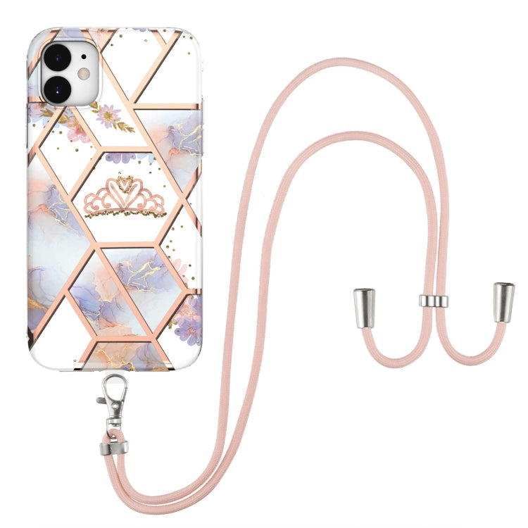 Electroplating Splicing Marble Flower Pattern TPU Shockproof Case with Lanyard, For iPhone 12 Pro Max, For iPhone 11, For iPhone 11 Pro, For iPhone 11 Pro Max, For iPhone XS / X, For iPhone XR