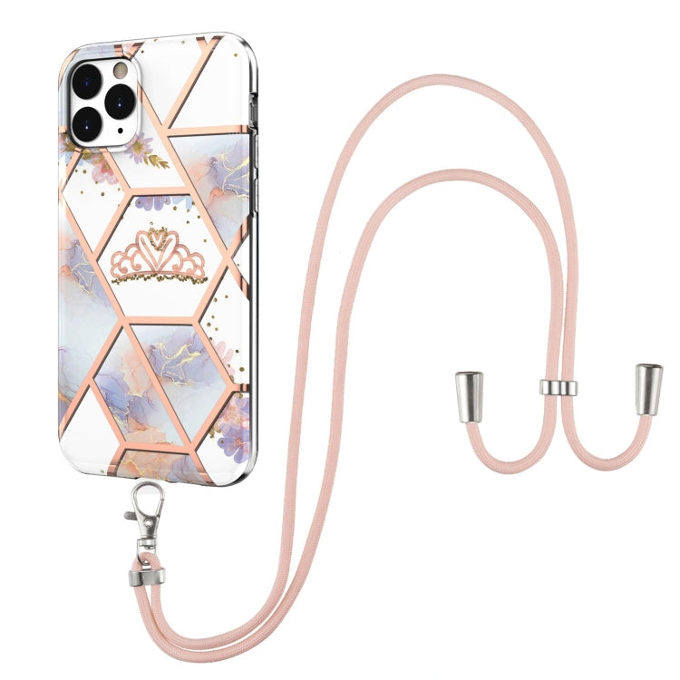 Electroplating Splicing Marble Flower Pattern TPU Shockproof Case with Lanyard, For iPhone 12 Pro Max, For iPhone 11, For iPhone 11 Pro, For iPhone 11 Pro Max, For iPhone XS / X, For iPhone XR