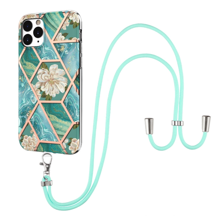 Electroplating Splicing Marble Flower Pattern TPU Shockproof Case with Lanyard, For iPhone 12 Pro Max, For iPhone 11, For iPhone 11 Pro, For iPhone 11 Pro Max, For iPhone XS / X, For iPhone XR