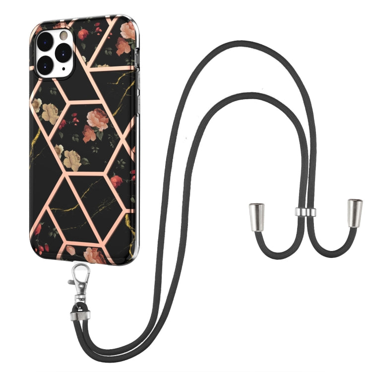 Electroplating Splicing Marble Flower Pattern TPU Shockproof Case with Lanyard, For iPhone 12 Pro Max, For iPhone 11, For iPhone 11 Pro, For iPhone 11 Pro Max, For iPhone XS / X, For iPhone XR