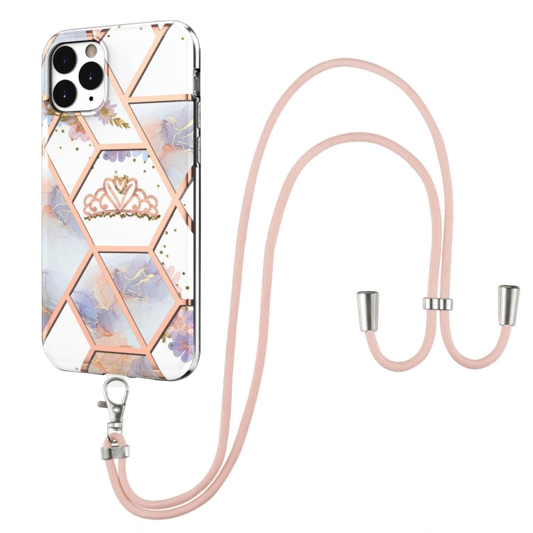 Electroplating Splicing Marble Flower Pattern TPU Shockproof Case with Lanyard, For iPhone 12 Pro Max, For iPhone 11, For iPhone 11 Pro, For iPhone 11 Pro Max, For iPhone XS / X, For iPhone XR