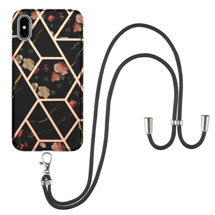 Electroplating Splicing Marble Flower Pattern TPU Shockproof Case with Lanyard, For iPhone 12 Pro Max, For iPhone 11, For iPhone 11 Pro, For iPhone 11 Pro Max, For iPhone XS / X, For iPhone XR