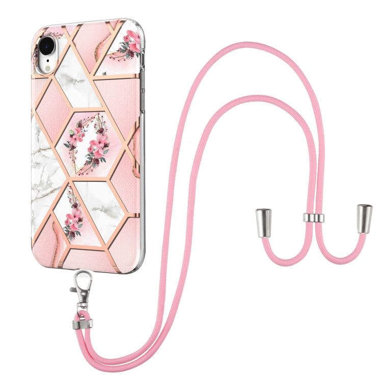 Electroplating Splicing Marble Flower Pattern TPU Shockproof Case with Lanyard, For iPhone 12 Pro Max, For iPhone 11, For iPhone 11 Pro, For iPhone 11 Pro Max, For iPhone XS / X, For iPhone XR