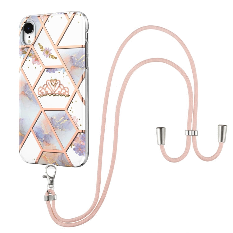 Electroplating Splicing Marble Flower Pattern TPU Shockproof Case with Lanyard, For iPhone 12 Pro Max, For iPhone 11, For iPhone 11 Pro, For iPhone 11 Pro Max, For iPhone XS / X, For iPhone XR