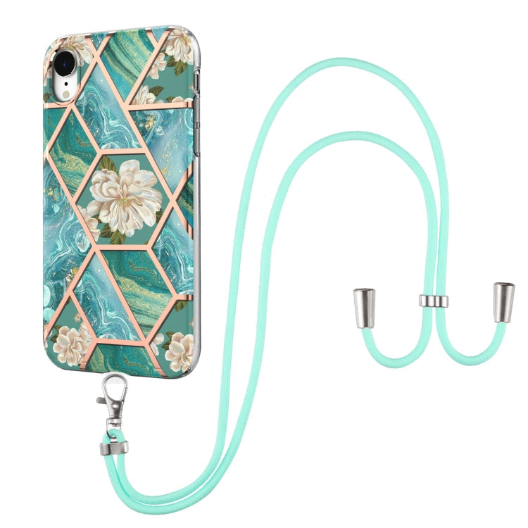 Electroplating Splicing Marble Flower Pattern TPU Shockproof Case with Lanyard, For iPhone 12 Pro Max, For iPhone 11, For iPhone 11 Pro, For iPhone 11 Pro Max, For iPhone XS / X, For iPhone XR