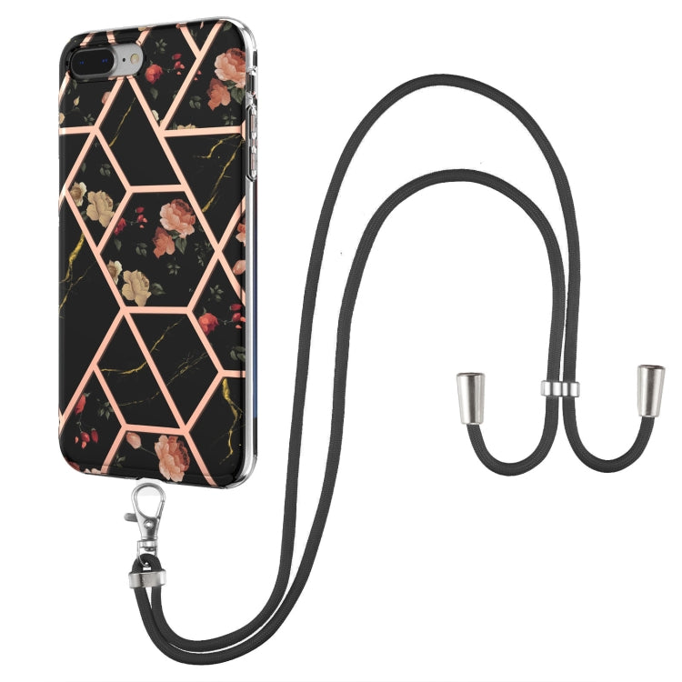 Electroplating Splicing Marble Flower Pattern TPU Shockproof Case with Lanyard, For iPhone XS Max, For iPhone 8 Plus / 7 Plus, For iPhone SE 2022 / SE 2020 / 8 / 7