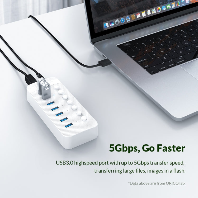 ORICO CT2U3-7AB-WH 7 In 1 Plastic Stripes Multi-Port USB HUB with Individual Switches,, CT2U3-7AB-BK AU Plug, CT2U3-7AB-WH AU Plug, CT2U3-7AB-BK UK Plug, CT2U3-7AB-WH UK Plug, CT2U3-7AB-BK EU Plug, CT2U3-7AB-WH EU Plug