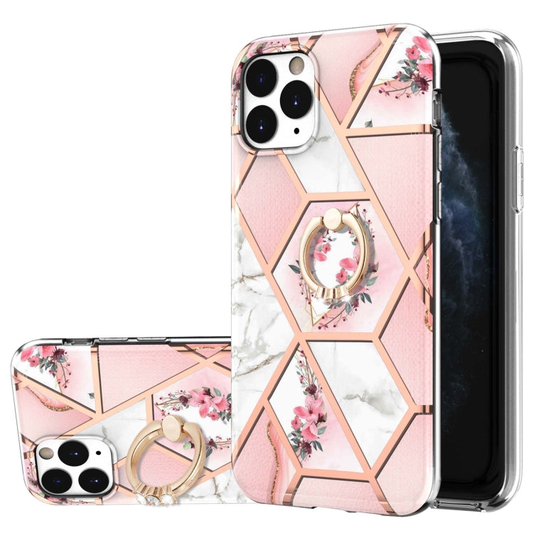 Electroplating Splicing Marble Flower Pattern TPU Shockproof Case with Rhinestone Ring Holder, For iPhone 12 Pro Max, For iPhone 11, For iPhone 11 Pro, For iPhone 11 Pro Max, For iPhone X / XS, For iPhone XR