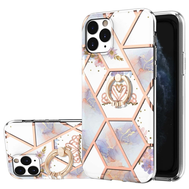 Electroplating Splicing Marble Flower Pattern TPU Shockproof Case with Rhinestone Ring Holder, For iPhone 12 Pro Max, For iPhone 11, For iPhone 11 Pro, For iPhone 11 Pro Max, For iPhone X / XS, For iPhone XR