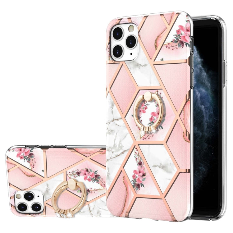 Electroplating Splicing Marble Flower Pattern TPU Shockproof Case with Rhinestone Ring Holder, For iPhone 12 Pro Max, For iPhone 11, For iPhone 11 Pro, For iPhone 11 Pro Max, For iPhone X / XS, For iPhone XR
