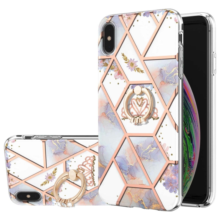 Electroplating Splicing Marble Flower Pattern TPU Shockproof Case with Rhinestone Ring Holder, For iPhone 12 Pro Max, For iPhone 11, For iPhone 11 Pro, For iPhone 11 Pro Max, For iPhone X / XS, For iPhone XR