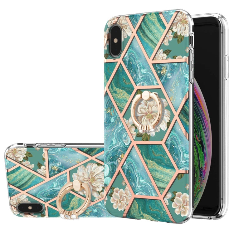 Electroplating Splicing Marble Flower Pattern TPU Shockproof Case with Rhinestone Ring Holder, For iPhone 12 Pro Max, For iPhone 11, For iPhone 11 Pro, For iPhone 11 Pro Max, For iPhone X / XS, For iPhone XR