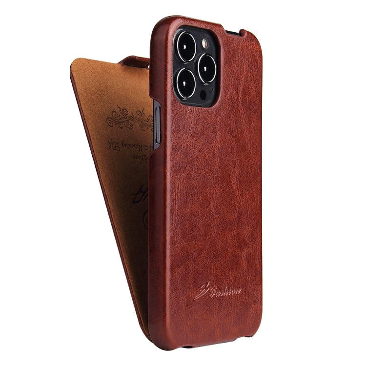 Fierre Shann Retro Oil Wax Texture Vertical Flip PU Leather Case, For iPhone 13 Pro Max, For iPhone 13 Pro, For iPhone 13, For iPhone 13 mini