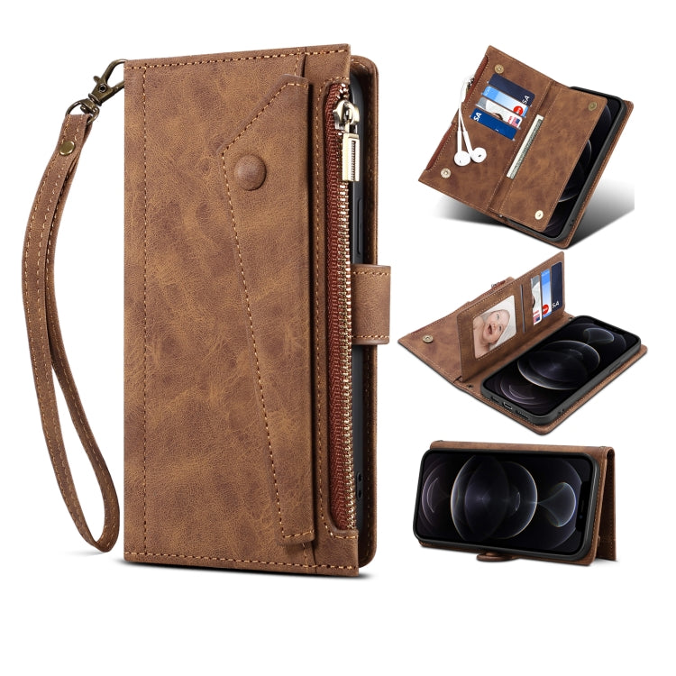 Retro Frosted Horizontal Flip Leather Case with Holder & Card Slot & Wallet & Zipper Pocket & Lanyard, For iPhone 13 Pro Max, For iPhone 13 Pro, For iPhone 13, For iPhone 13 mini, For iPhone 12 Pro Max, For iPhone 12 Pro