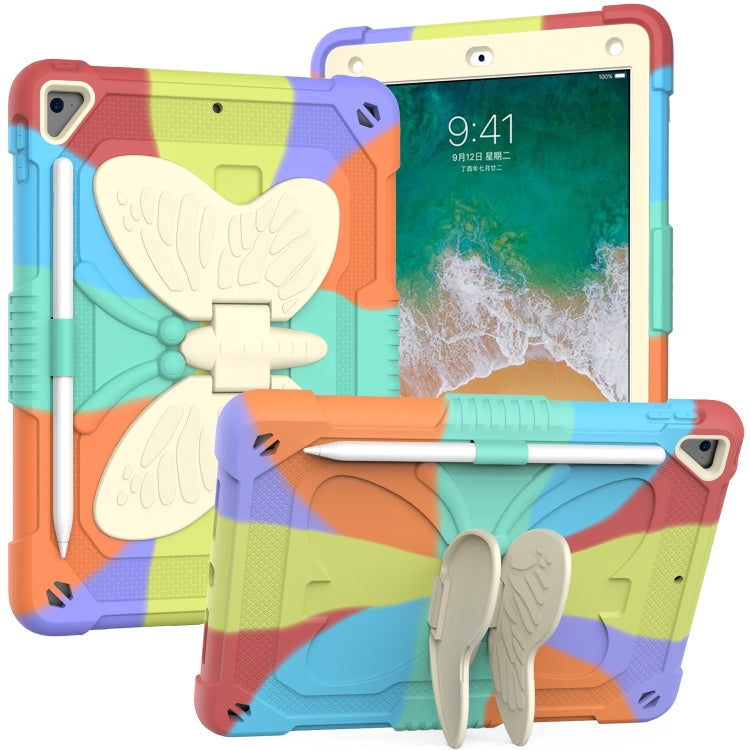 Beige PC + Silicone Anti-drop Protective Case with Butterfly Shape Holder & Pen Slot, For iPad 9.7 2018 & 2017 / Pro 9.7 inch / Air 2 / 6, For iPad 10.2 2021 & 2020 & 2019 / Air 3 10.5 inch, For iPad 10.2 2020 & 2019 / Air 3 10.5 inch                  ...