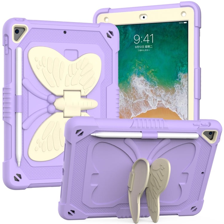 Beige PC + Silicone Anti-drop Protective Case with Butterfly Shape Holder & Pen Slot, For iPad 9.7 2018 & 2017 / Pro 9.7 inch / Air 2 / 6, For iPad 10.2 2021 & 2020 & 2019 / Air 3 10.5 inch, For iPad 10.2 2020 & 2019 / Air 3 10.5 inch                  ...