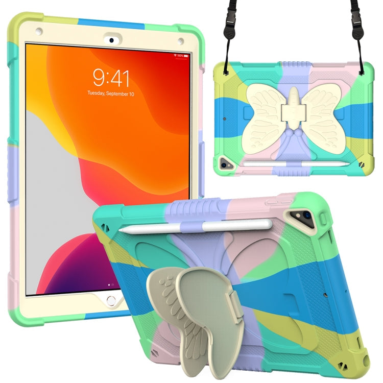 Beige PC + Silicone Anti-drop Protective Case with Butterfly Shape Holder & Pen Slot, For iPad 9.7 2018 & 2017 / Pro 9.7 inch / Air 2 / 6, For iPad 10.2 2021 & 2020 & 2019 / Air 3 10.5 inch, For iPad 10.2 2020 & 2019 / Air 3 10.5 inch                  ...