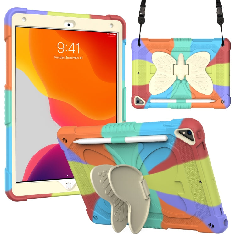 Beige PC + Silicone Anti-drop Protective Case with Butterfly Shape Holder & Pen Slot, For iPad 9.7 2018 & 2017 / Pro 9.7 inch / Air 2 / 6, For iPad 10.2 2021 & 2020 & 2019 / Air 3 10.5 inch, For iPad 10.2 2020 & 2019 / Air 3 10.5 inch                  ...