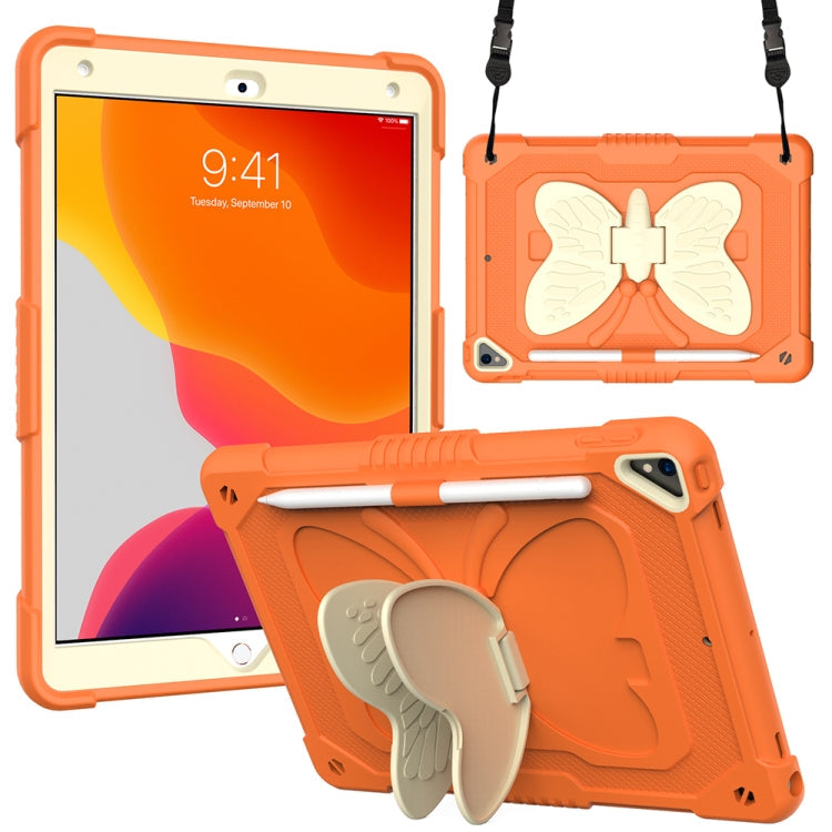 Beige PC + Silicone Anti-drop Protective Case with Butterfly Shape Holder & Pen Slot, For iPad 9.7 2018 & 2017 / Pro 9.7 inch / Air 2 / 6, For iPad 10.2 2021 & 2020 & 2019 / Air 3 10.5 inch, For iPad 10.2 2020 & 2019 / Air 3 10.5 inch                  ...