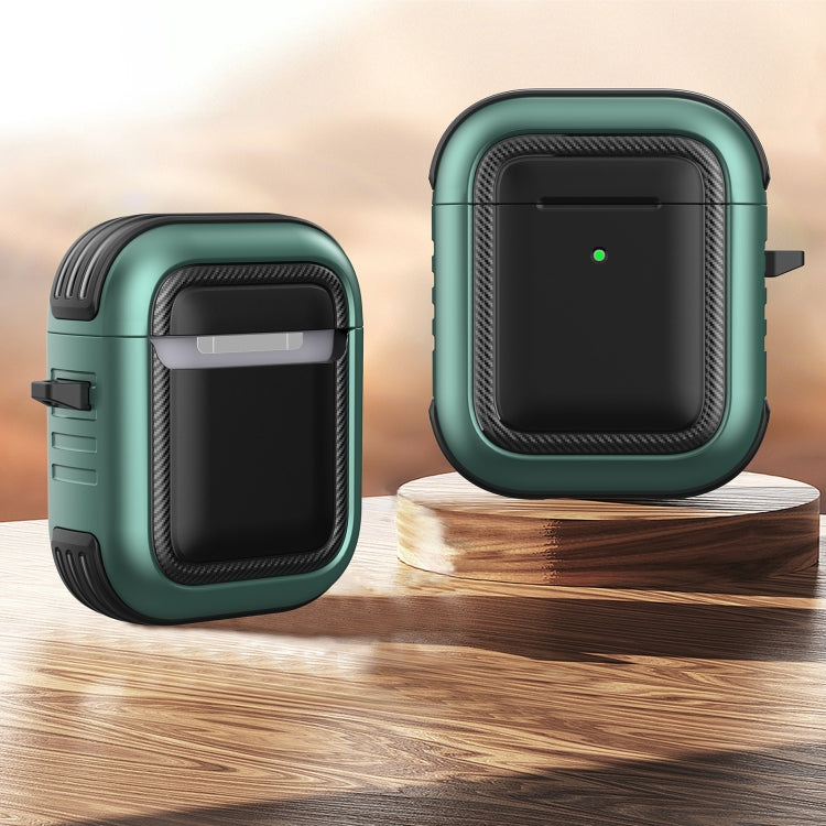 Wireless Earphones Shockproof TPU + PC Protective Case with Carabiner, For AirPods 1 / 2