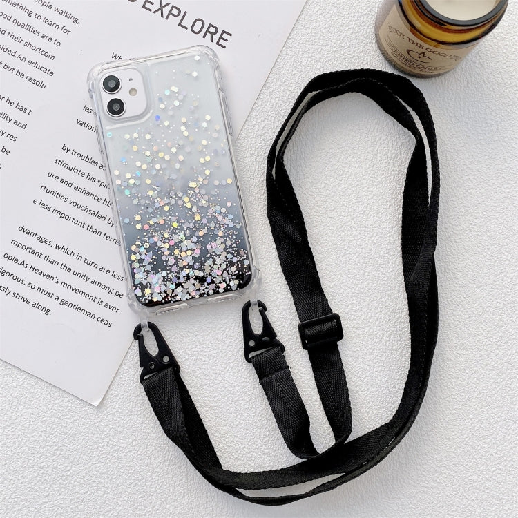 Gradient Glitter Powder Epoxy TPU Thickened Acrylic Shockproof Case with Wide Neck Lanyard, For iPhone 13 mini, For iPhone 13, For iPhone 13 Pro, For iPhone 13 Pro Max, For iPhone 12 mini, For iPhone 12 / 12 Pro, For iPhone 12 Pro Max