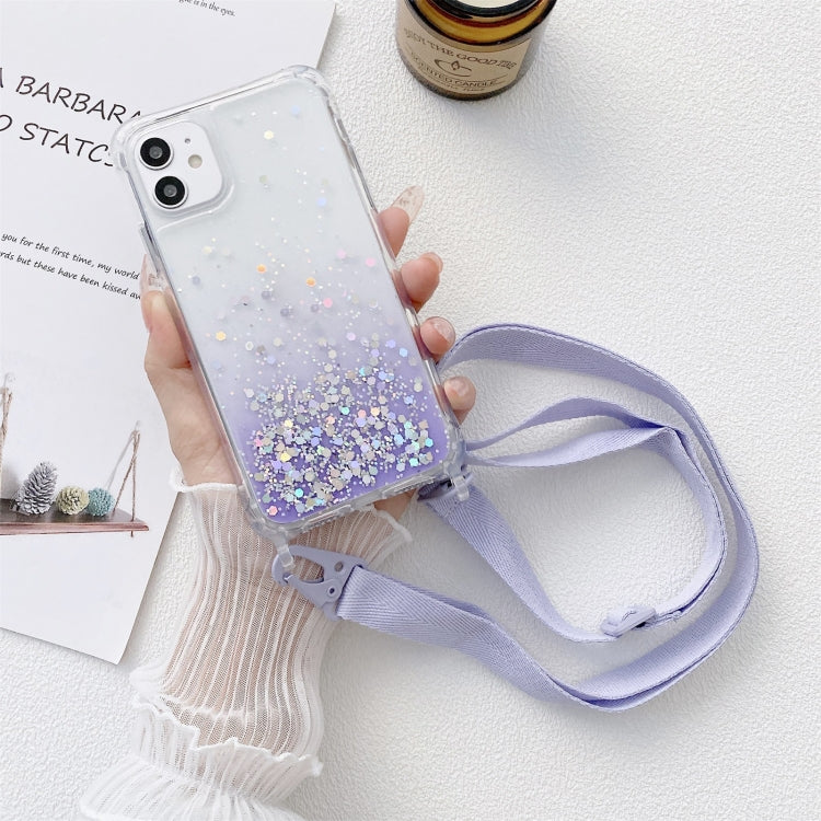 Gradient Glitter Powder Epoxy TPU Thickened Acrylic Shockproof Case with Wide Neck Lanyard, For iPhone 13 mini, For iPhone 13, For iPhone 13 Pro, For iPhone 13 Pro Max, For iPhone 12 mini, For iPhone 12 / 12 Pro, For iPhone 12 Pro Max